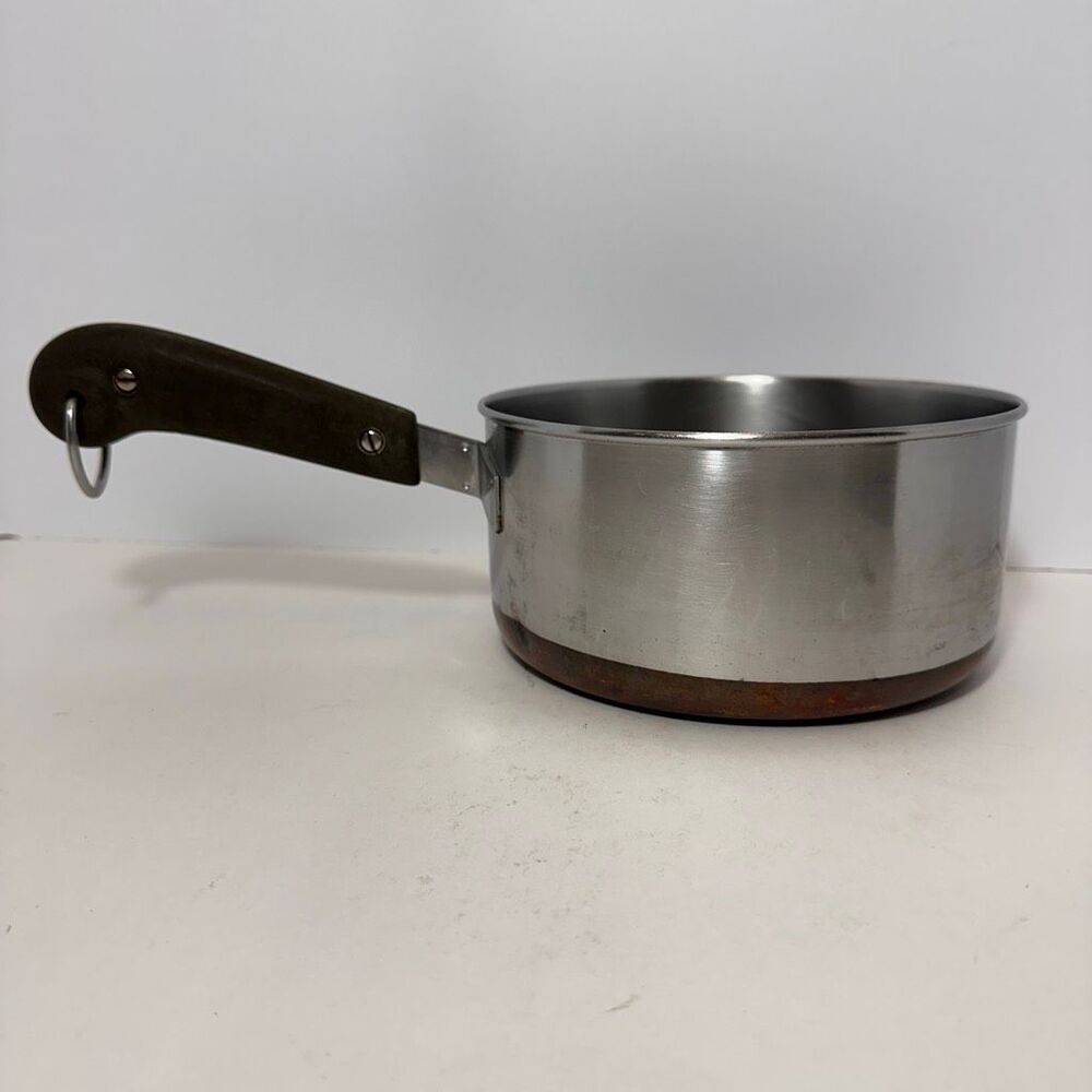 Vintage Revere Ware 2 Quart Saucepan Stainless Steel Body Copper Bottom